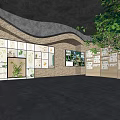 Modern Plant Exhibition Hall Interior With Glass Display Cases Blue Lighting And Green Decor