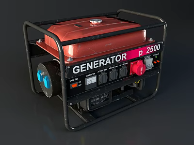 Industrial Generator Equipment P 2500 Red Enclosure Black Frame Control Panel 3d model