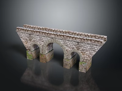 Ancient Style Stone Brick Arch Bridge With Three Arches And Support Piers 3d model