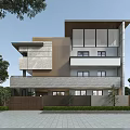 Modern Detached Villa with Contemporary Design Large Glass Windows Stone Facade and Wooden Accents