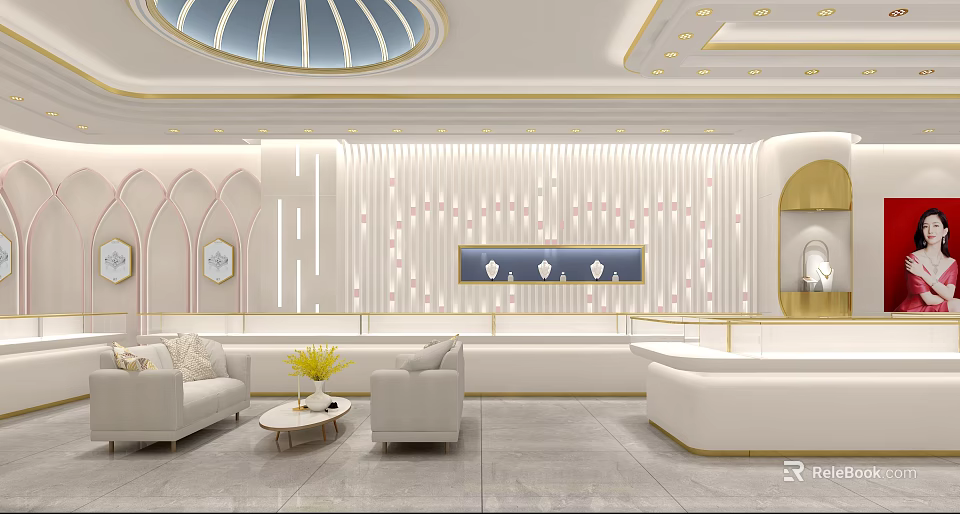 Modern Luxury Jewelry Store Showroom With Glass Display Cases Elegant Decor And Sophisticated Lighting 3d model 