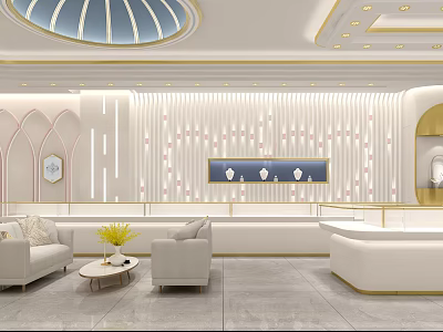 Modern Luxury Jewelry Store Showroom With Glass Display Cases Elegant Decor And Sophisticated Lighting 3d model
