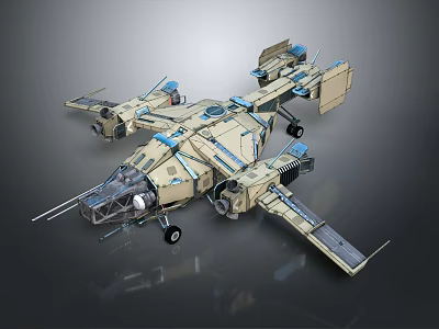 3D Sci Fi Mechanical Vehicle With Multiple Wings Weapon System And Wheels 3d model
