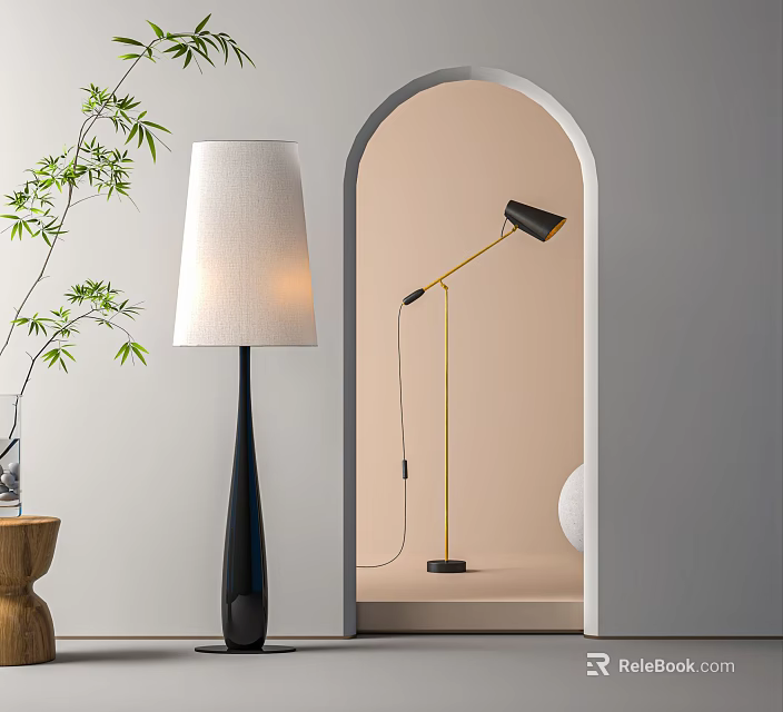 Stylish Floor Lamps In Modern Minimalist Interior 3d model
