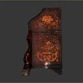 Elegant Red Wooden Cabinet with Golden Decorations Multiple Drawers and Carved Legs for Clothing Storage