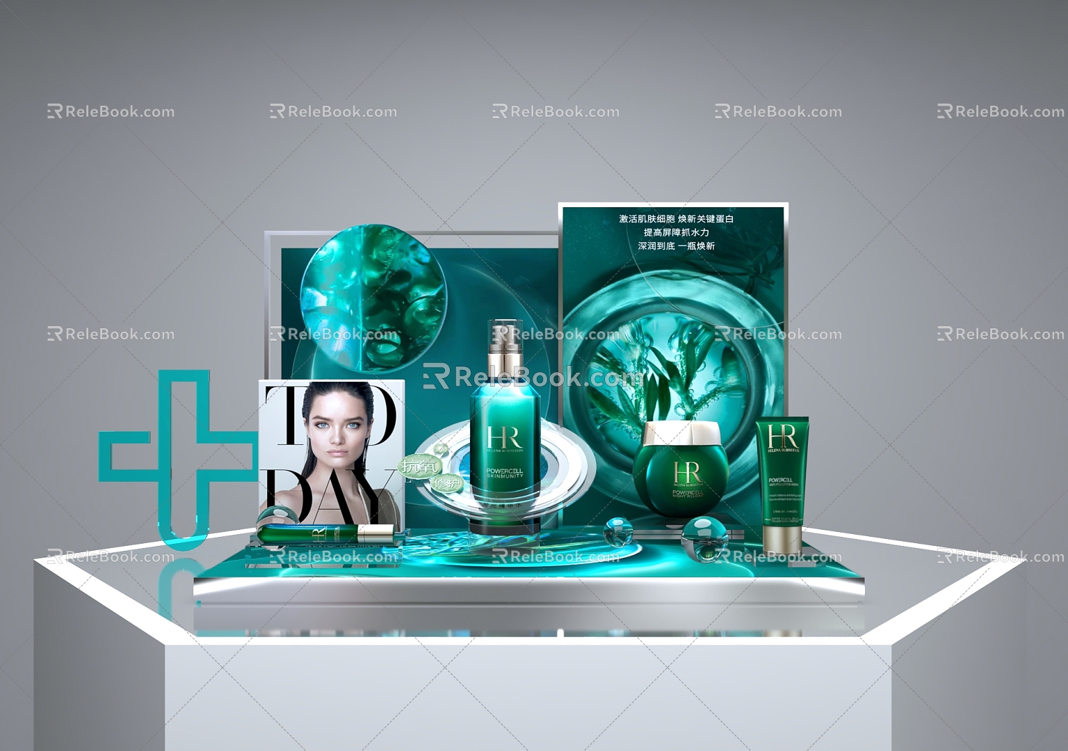 Helena rubinstein Green Bottle Cosmetics Display Rack Skin Care Products Display Stand Display Rack Beauty Makeup Beauty Fair 3d model