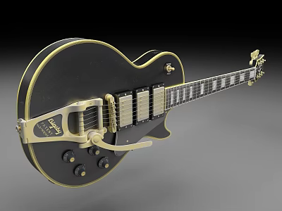 Gibson Black Electric Guitar With Gold Hardware And Classic Design Details 3d model
