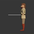 3D Character In Beige Robe With Brown Belt Red Boots Holding White Sword Arms Outstretched