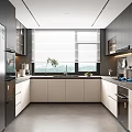 Modern Luxury Open Kitchen Interior With Marble Countertop And Cabinets