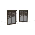 Wooden Woven Blinds On Double Glass Windows With Dark Frame Design