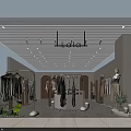 Clothing Store Interior Design With Clothing Racks Mannequins Decorative Plants And Modern Lighting