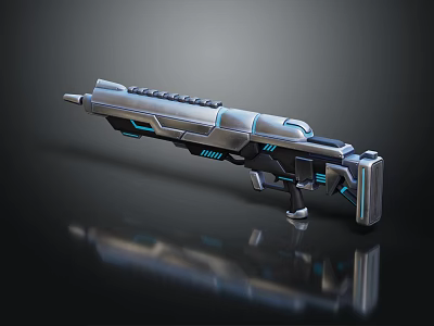 Futuristic Sci Fi Weapon With Silver Metallic Body Blue Glowing Accents And Advanced Design 3d model