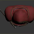 Red Hooded Cloak As Daily Living Essential With Brown Lining Belt And Small Pouch