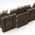 Wooden Fence Structure With Pointed Top Posts And Ropes Binding Design 3d model