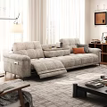 Modern Gray Reclining Sectional Sofa and Coffee Table Set with Orange Cushions in Living Room