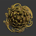 Golden egg shaped decorative ornament set with bird on top and intricate base design
