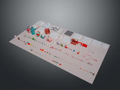 Colorful Decorative Display Board With Various Small Items And Arranged Layout Elements 3d model