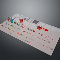 Colorful Decorative Display Board With Various Small Items And Arranged Layout Elements 3d model
