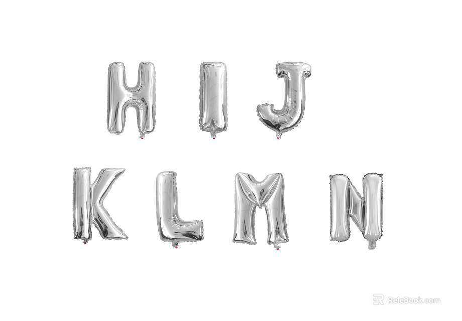 Shiny Silver Balloon Letters H I J K L M N for Party Decorations 3d model 
