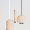 Modern Pendant Lights With Cylindrical And Round Design And Woven Shade In White Background