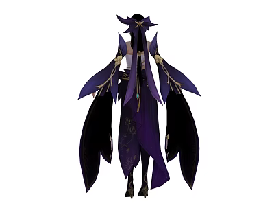 Game And Movie Character In Purple Black Outfit With Flowing Sleeves And Gold Accents 3d model