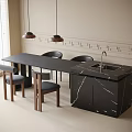 Modern Dining Table Set With Black Marble Counter And Wooden Chairs