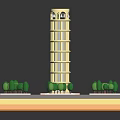 Miniature Leaning Tower Architectural Model With Green Trees On Square Base