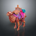 Detailed Camel Model With Colorful Saddle Red Purple And Blue Decorations