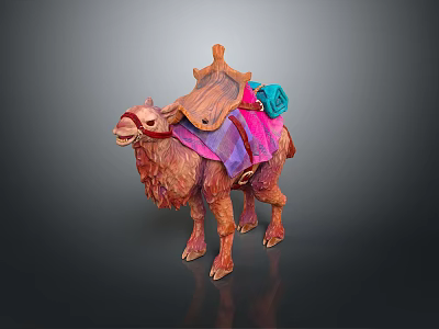 Detailed Camel Model With Colorful Saddle Red Purple And Blue Decorations 3d model