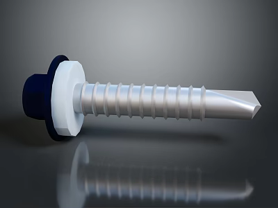 Metal Screw With Blue Head White Washer Threaded Design And Conical Tip 3d model