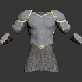 Ornate Medieval Steel Armor With Breastplate Shoulder Plates Arm Guards Gold Accents And Chainmail