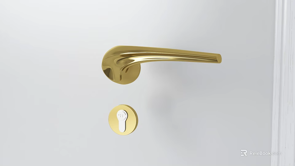Sleek Golden Door Handle with Round Keyhole Design for Modern Home Interior 3d model 