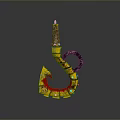 Yellow Metallic Hook With Red Accents And Black Coiled Handle Design