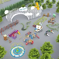 Outdoor Playground Equipment Featuring Slides Climbing Frames Swings Spinning Toys And Trees For Kids