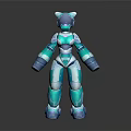 Futuristic Cat Like Robot 3D Character With Turquoise Silver Armor And Shiny Design
