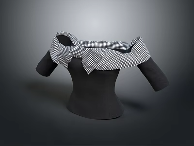 Cute Animal Mannequin Wearing Black White Plaid Shawl With Bow Tie And Sleeves 3d model