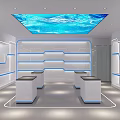 Modern Futuristic Mall Store Interior With Blue Lighting Display Shelves And Illuminated Ceiling