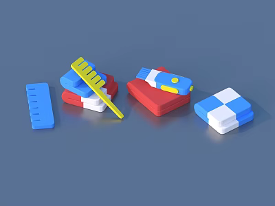 Colorful Building Blocks With Various Shapes And Different Colors On Blue Background 3d model