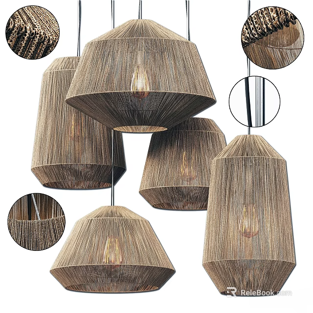 Woven Natural Fiber Pendant Lights With Geometric Shapes And Warm Glow For Interior Decor 3d model 