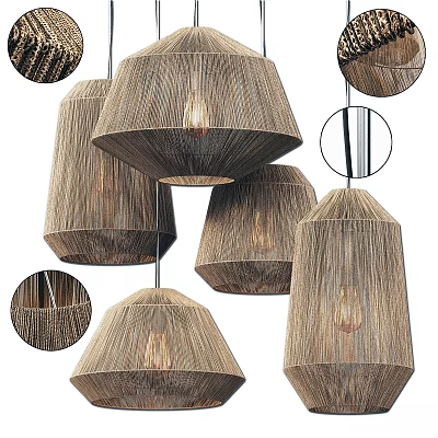 Woven Natural Fiber Pendant Lights With Geometric Shapes And Warm Glow For Interior Decor 3d model
