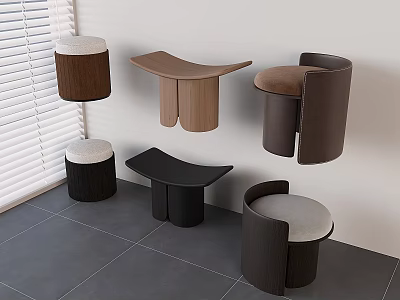 Stylish Sofa Stools with Various Designs Different Colors and Upholstered Seats 3d model