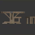 Round Wooden Table And Matching Stool With Cross Metal Straps And Solid Legs