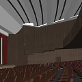 Elegant Conference Hall With Red Seats Stage Curtain And Modern Ceiling
