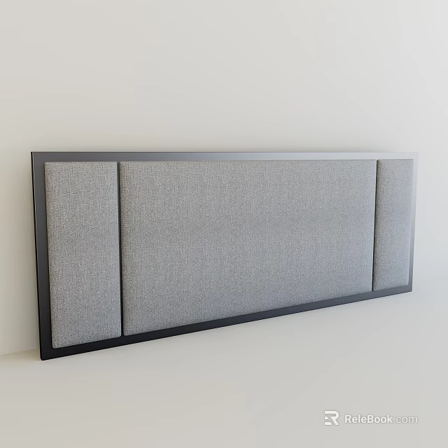 Modern Gray Fabric Headboard With Black Frame And Soft Padding Design 3d model 