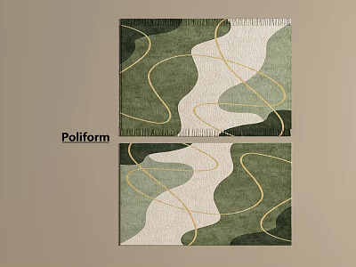 Modern Square Rug With Abstract Green White Pattern And Yellow Curves 3d model