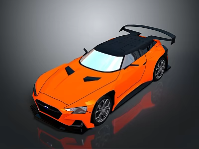 Orange Sports Car Featuring Black Roof Rear Spoiler And Sleek Aerodynamic Design 3d model