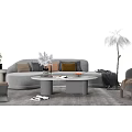 Modern Sofa And Coffee Table Set With Decorative Pillows And Green Plants 3d model