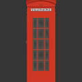 Red Vintage Telephone Booth With Transparent Windows And Classic Telephone Sign