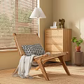 Natural Rattan Lounge Chair With Wooden Frame Black White Checkered Pillow Gray Throw In Sunlit Room