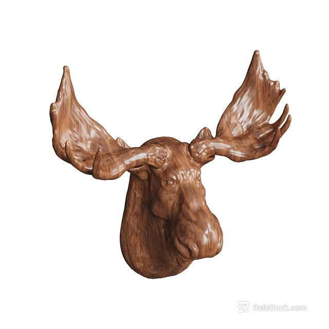 Wooden Moose Head Wall Decor With Natural Texture For Home Decoration 3d model 